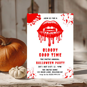 Red Blood Dripping Vampire Lips  Halloween party Invitation