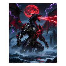 Red Blood Moon Armoured Black Dragon Fantasy