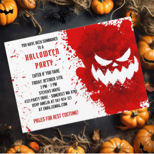 Red blood splatter Creepy Halloween party Invitation