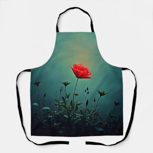 Red Bloom in the Dark Mist Design Apron