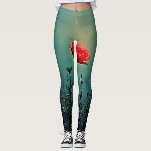 Red Bloom in the Dark Mist Design Leggings