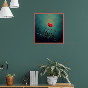 Red Bloom in the Dark Mist Design Poster