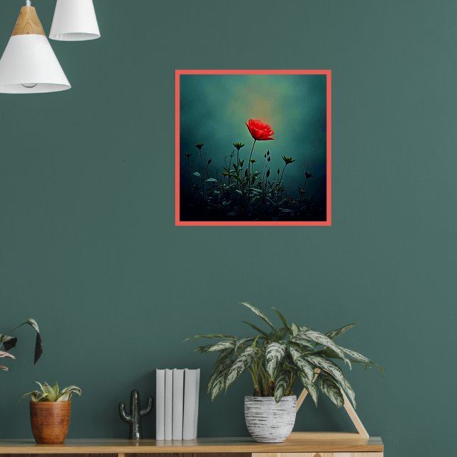 Red Bloom in the Dark Mist Design Poster (Living Room 1)