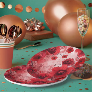 Red Bloom Symphony Paper Plate