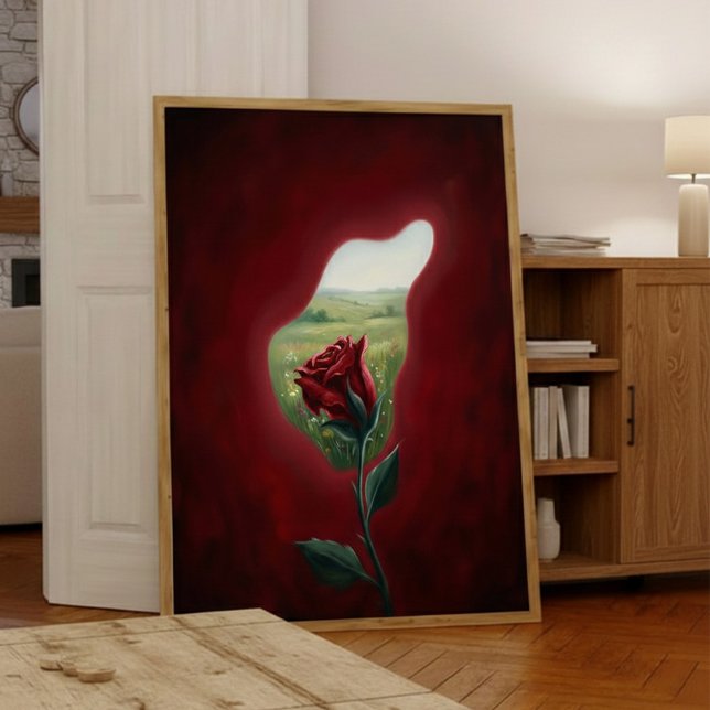 Red Bloom Window – Surreal Floral Wall Art Print (Creator Uploaded)