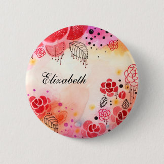 Red Blooms Custom Name Button