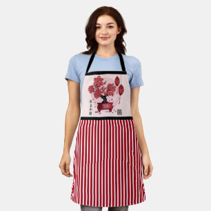 Red blossom bonsai 'Seek harmony' in Chinese art Apron