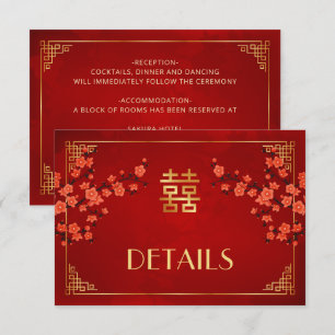 Red Blossom Chinese Wedding Details Enclosure Card