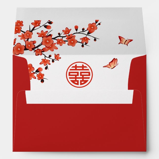 Red Blossom Chinese Wedding  Envelope (Back (Bottom))