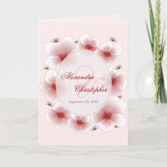 Red Blossom Flowers Romantic Wedding Announcement (Front)