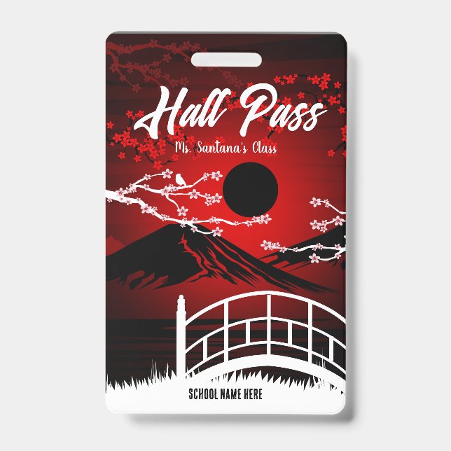 Red Blossom Hall Pass Badge ID Badge (Front)