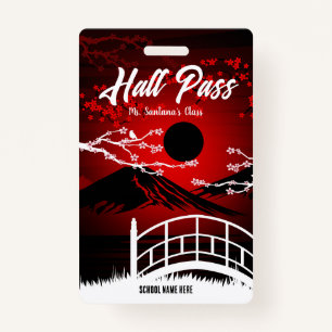 Red Blossom Hall Pass Badge ID Badge