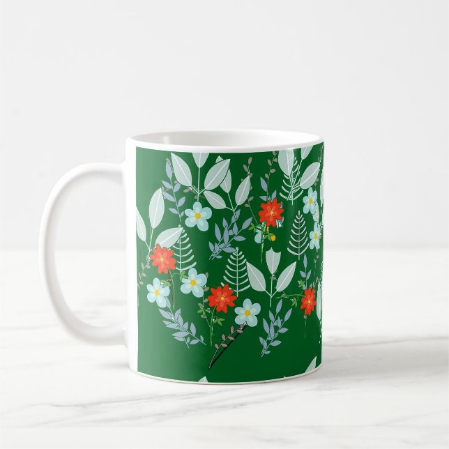 Red Blossom + Leaves Green Coffee Mug (Left)