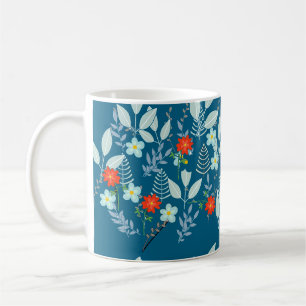 Red Blossom + Leaves Teal Coffee Mug