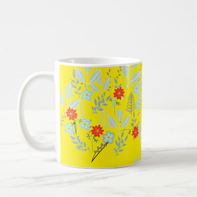 Red Blossom + Leaves Yellow  Coffee Mug (Left)