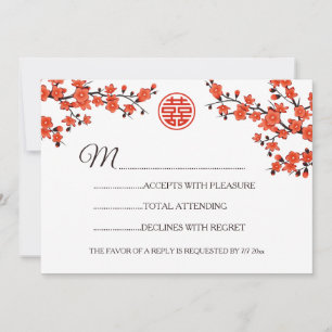 Red Blossom RSVP Chinese Wedding Invitation