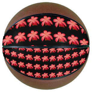 Red Blossom Watercolor Floral Pattern on Black  Basketball