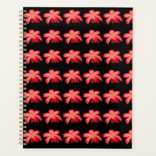 Red Blossom Watercolor Floral Pattern on Black Planner
