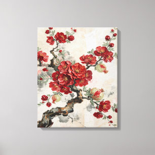 Red Blossoms Pomegranate Branch Oil Painting Art Canvas Print