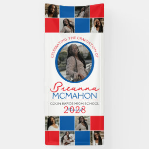 Red & Blue 9 Photo Collage Graduation Vinyl Banner