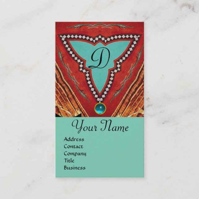 RED BLUE ABSTRACT GEOMETRIC TRIANGLE MONOGRAM BUSINESS CARD (Front)