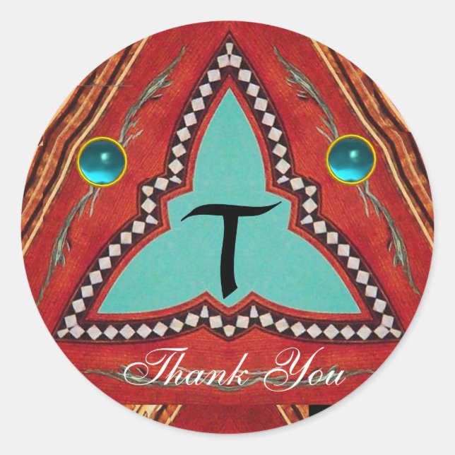 RED BLUE ABSTRACT GEOMETRIC TRIANGLE MONOGRAM CLASSIC ROUND STICKER (Front)