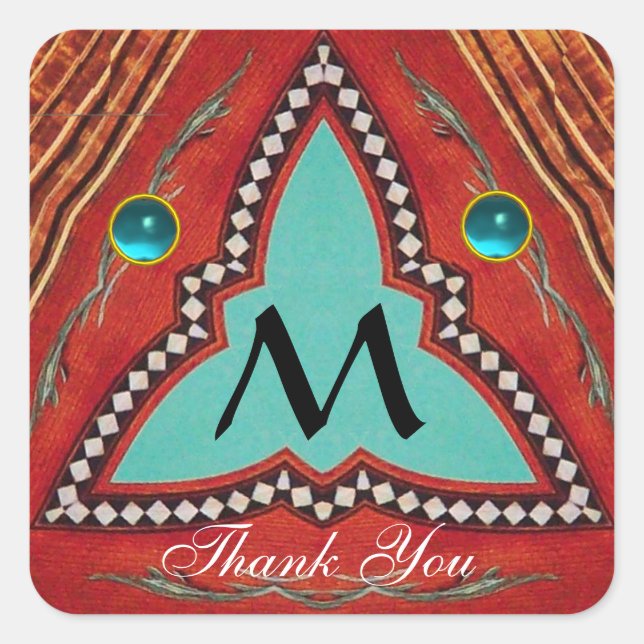 RED BLUE ABSTRACT GEOMETRIC TRIANGLE MONOGRAM SQUARE STICKER (Front)