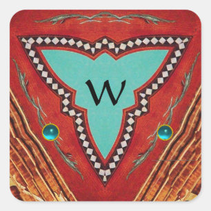 RED BLUE ABSTRACT GEOMETRIC TRIANGLE MONOGRAM SQUARE STICKER