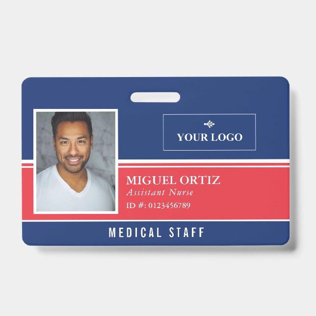 Red Blue Add Your Logo Employee ID Badge (Front)