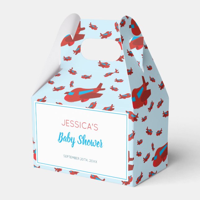 Red Blue Aeroplane Pattern Boy Baby Shower Favour Box (Front Side)