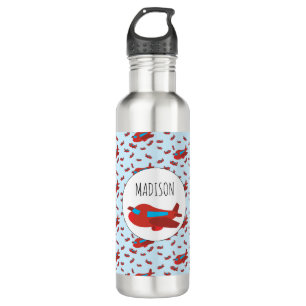 Red & Blue Aeroplane Pattern Custom Name 710 Ml Water Bottle