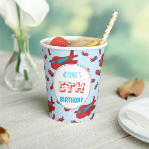 Red Blue Aeroplane Pattern Kids Boys Girls Birthda Paper Cups