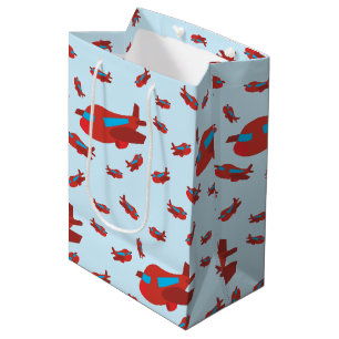 Red & Blue Aeroplane Pattern  Medium Gift Bag