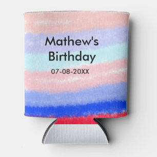 Red blue American boy birthday add name date Can Cooler