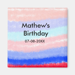 Red blue American boy birthday add name date Magnet