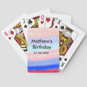 Red blue American boy birthday add name date  Playing Cards