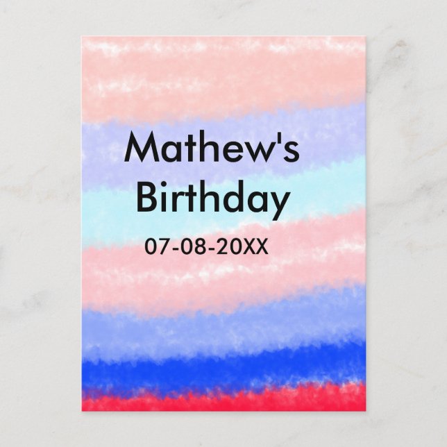 Red blue American boy birthday add name date  Postcard (Front)