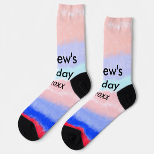 Red blue American boy birthday add name date  Socks