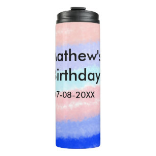Red blue American boy birthday add name date Thermal Tumbler