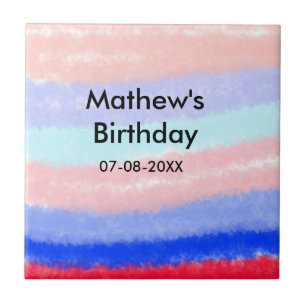 Red blue American boy birthday add name date Tile