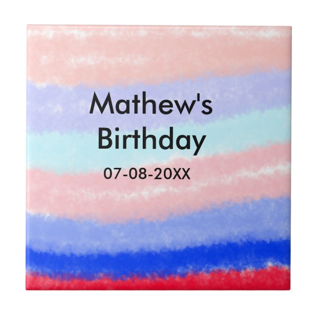 Red blue American boy birthday add name date  Tile (Front)