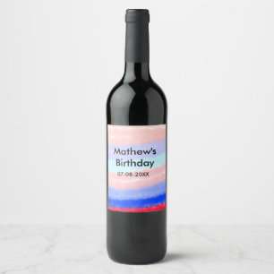 Red blue American boy birthday add name date Wine Label