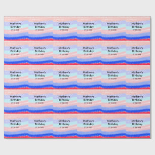 Red blue American boy birthday add name date Wrapping Paper