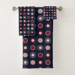 Red, blue and Beige Dots Bath Towel Set