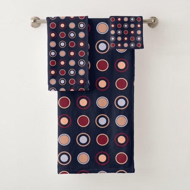 Red, blue and Beige Dots Bath Towel Set (Insitu)