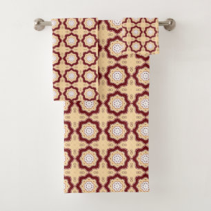 Red blue and beige geometric pattern  bath towel set
