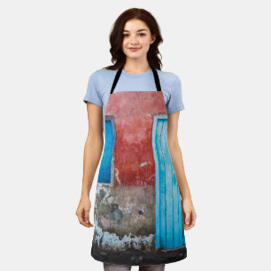 Red, blue and grey wall, door and window apron