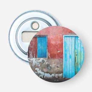Red, blue and grey wall, door and window bottle opener