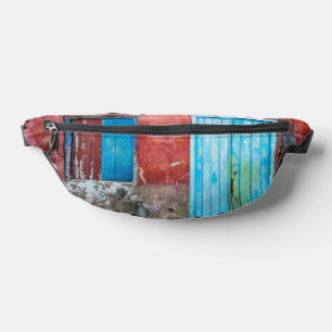Red, blue and grey wall, door and window bum bags