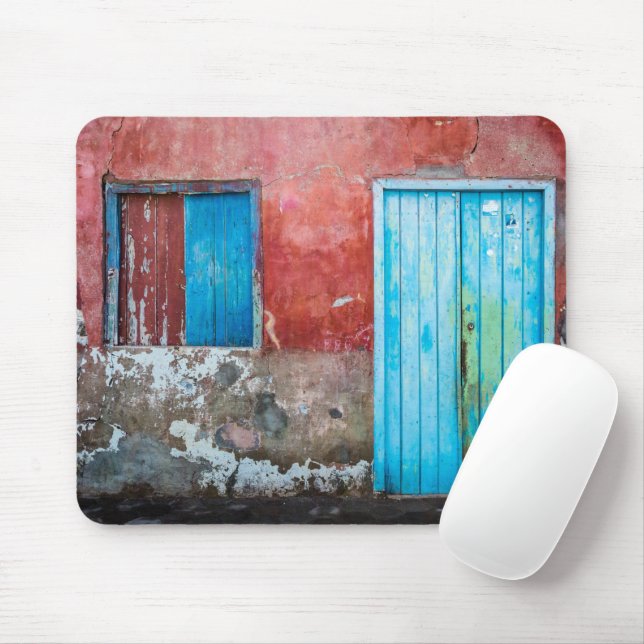 Red, blue and grey wall, door and window mouse pad (With Mouse)